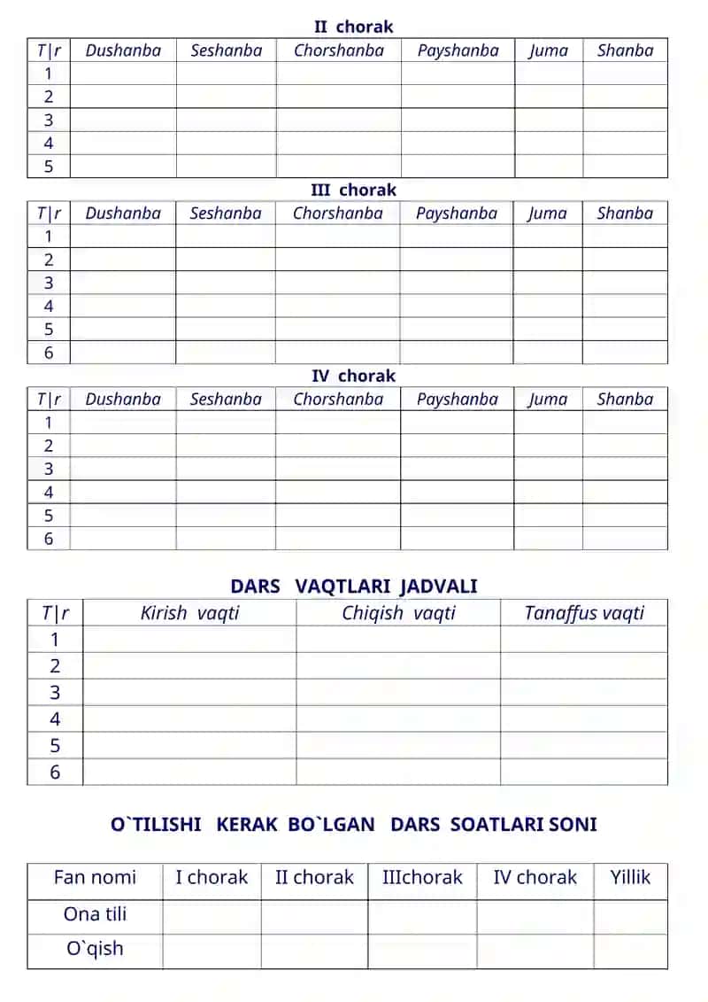 2-sinflar uchun YILLIK TAQVIM REJASI 3