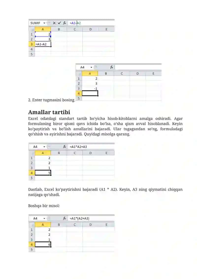MS Excel elektron jadvalida formula va funksiyalarni qo’llab, hisoblashlarni bajarish 3