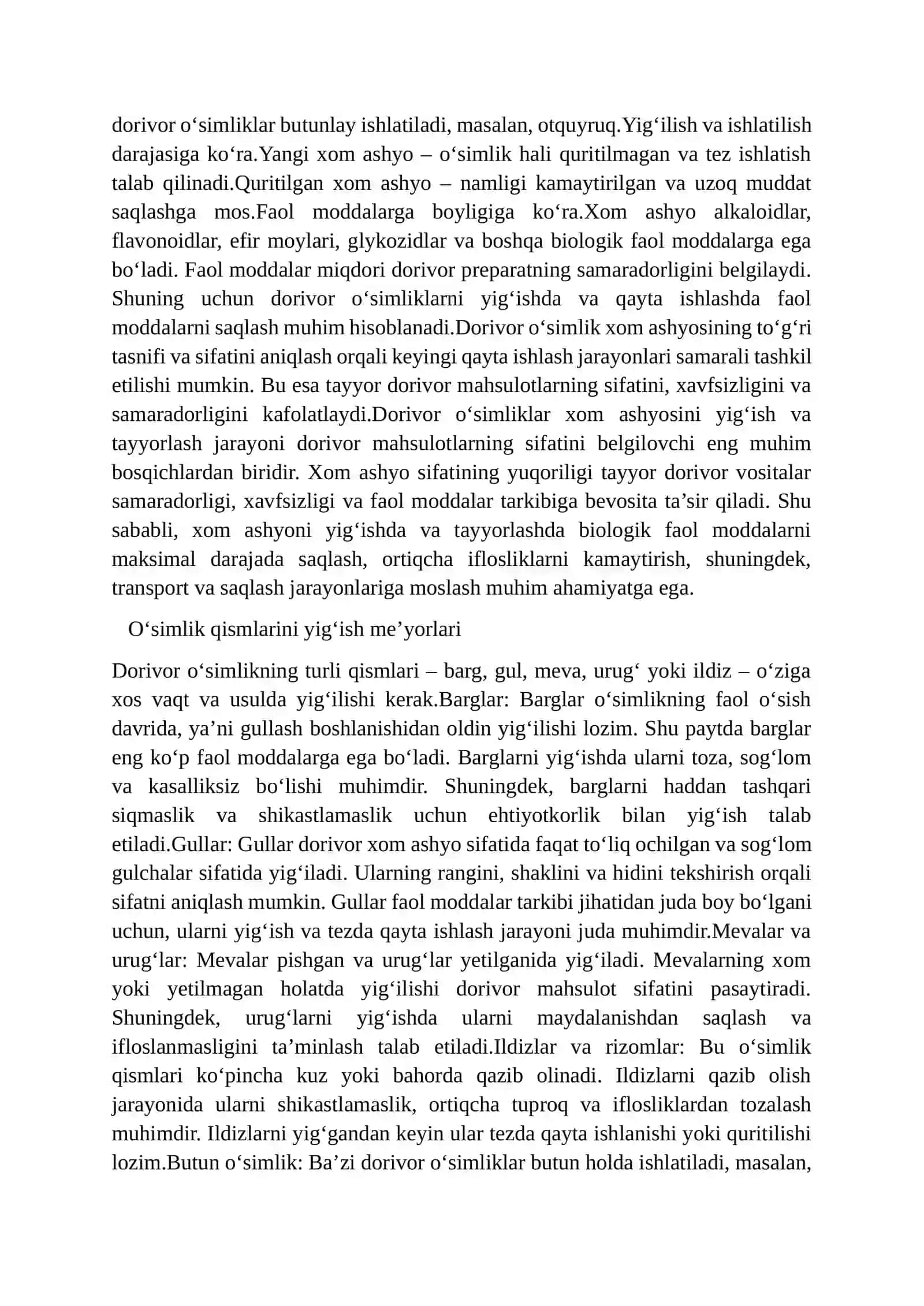 Dorivor o'simlik maxsulotlarini dastlabki qayta ishlash va saqlashni tashlik qilish 3