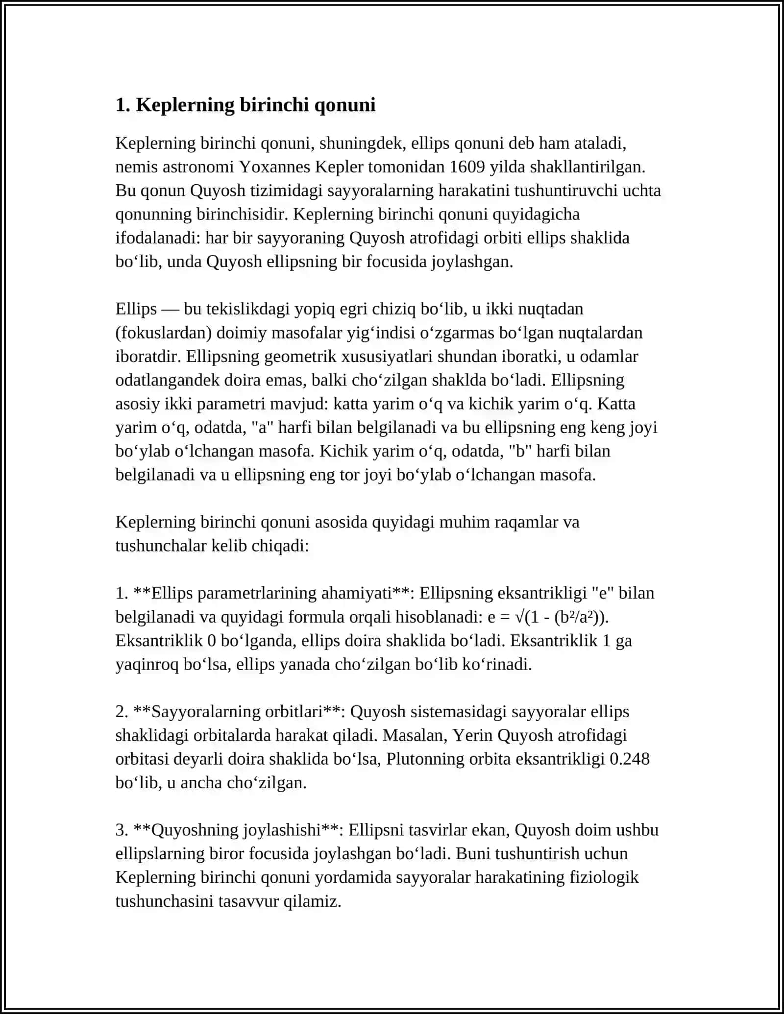 Keplerning Uchta Qonunlari va Formulalari 3