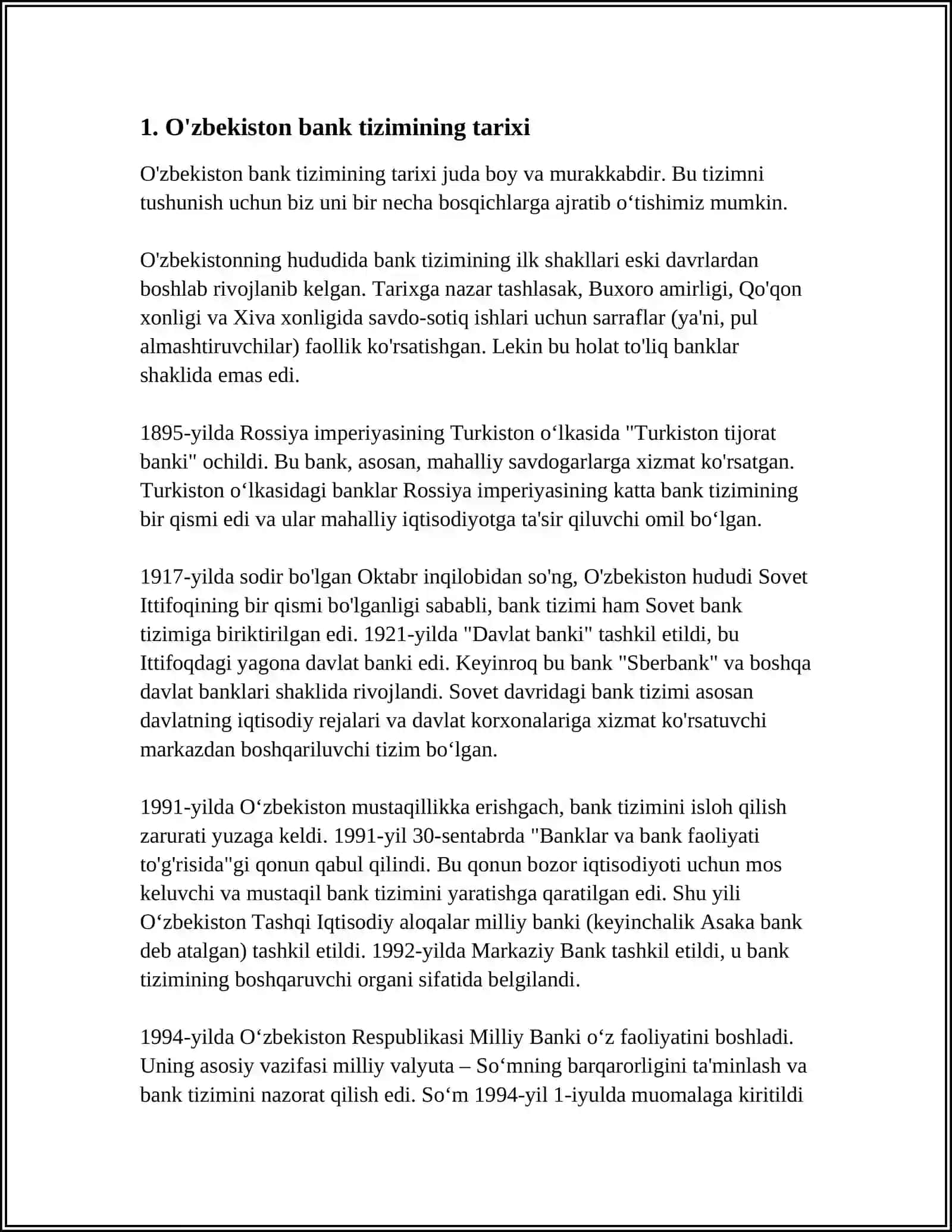 UZBEKISTON RESPUBLIKASI BANK TIZIMI VA UNIGN TARKIBI 3
