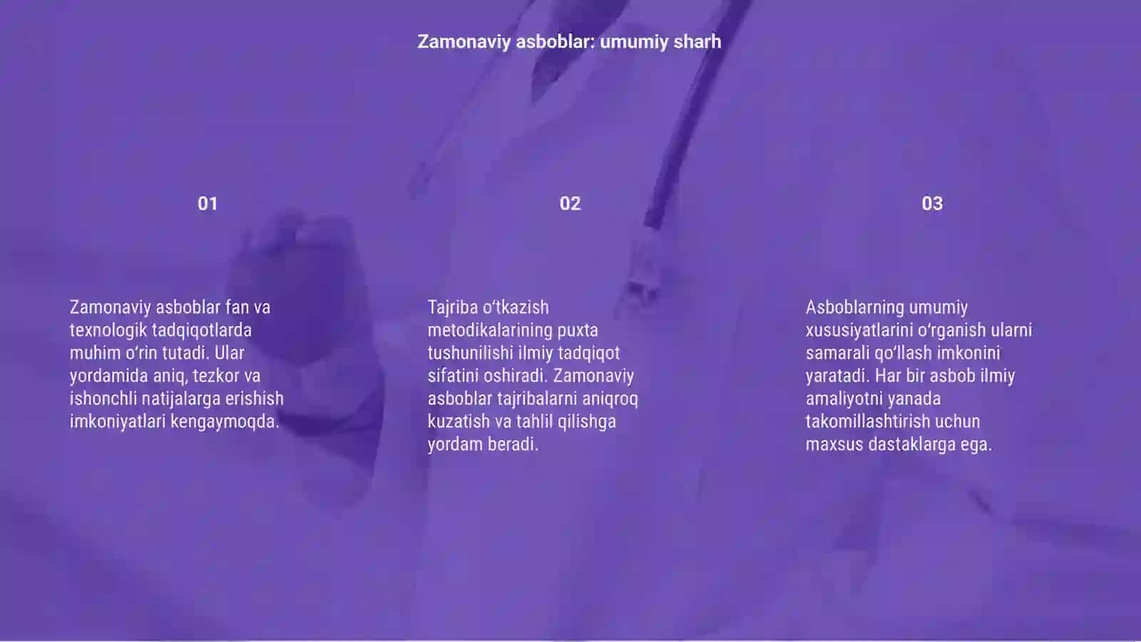 Zamonaviy asboblarda tajriba o‘tkazish metodikasini o‘rganish 3