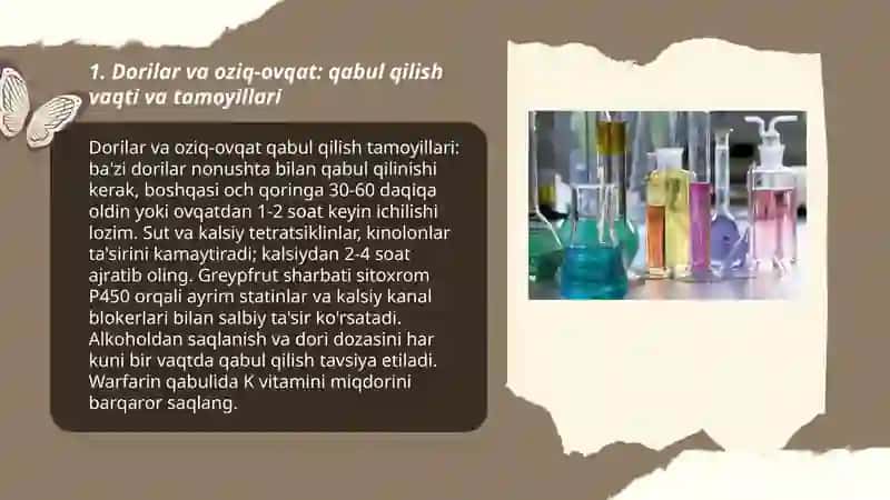 Dori moddalarining oziq-ovatlar va boshqa moddalar bilan ta'sirlashuvi 3