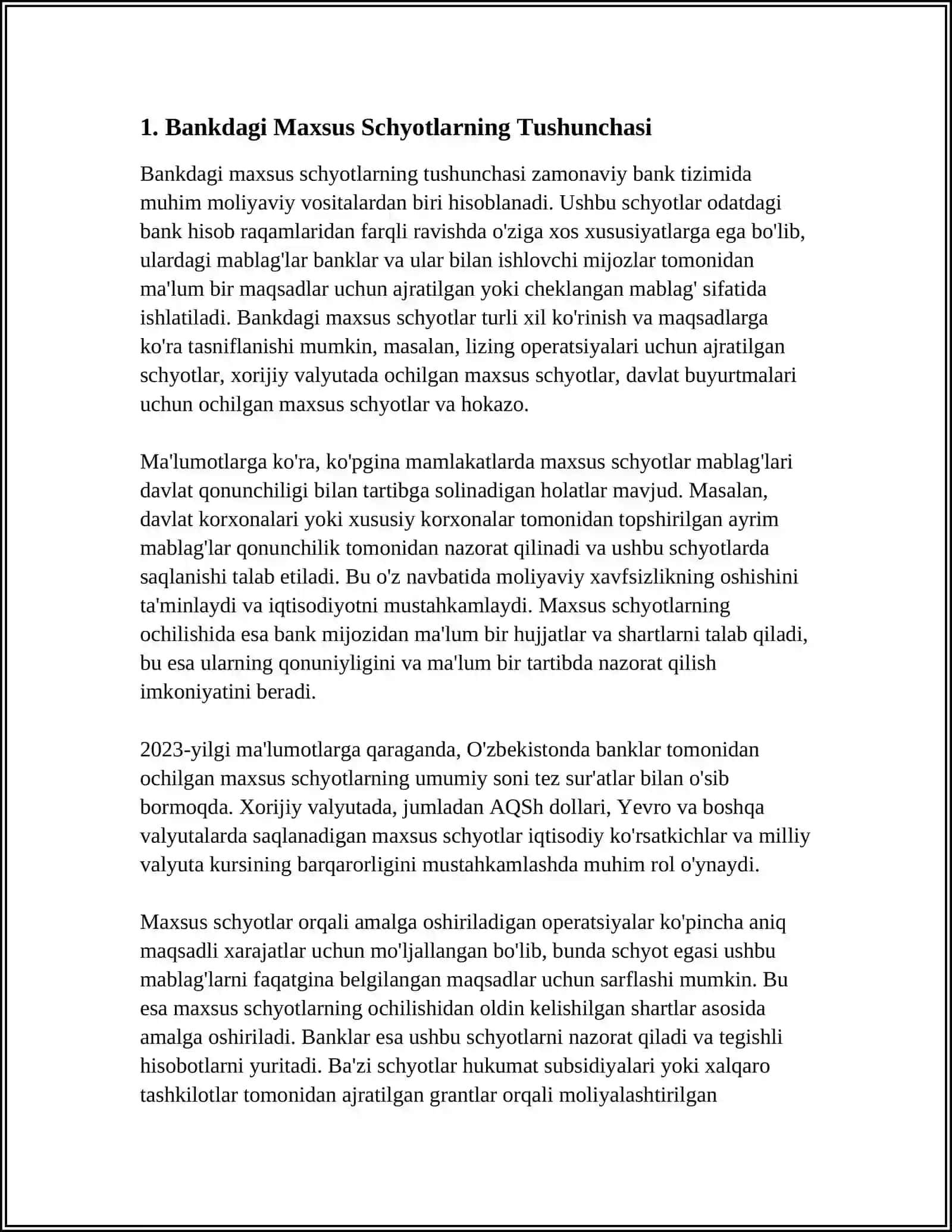 BANKDAGI MAXSUS SCHYOTLARDAGI PUL MABLAG’LARI HISOBI 3