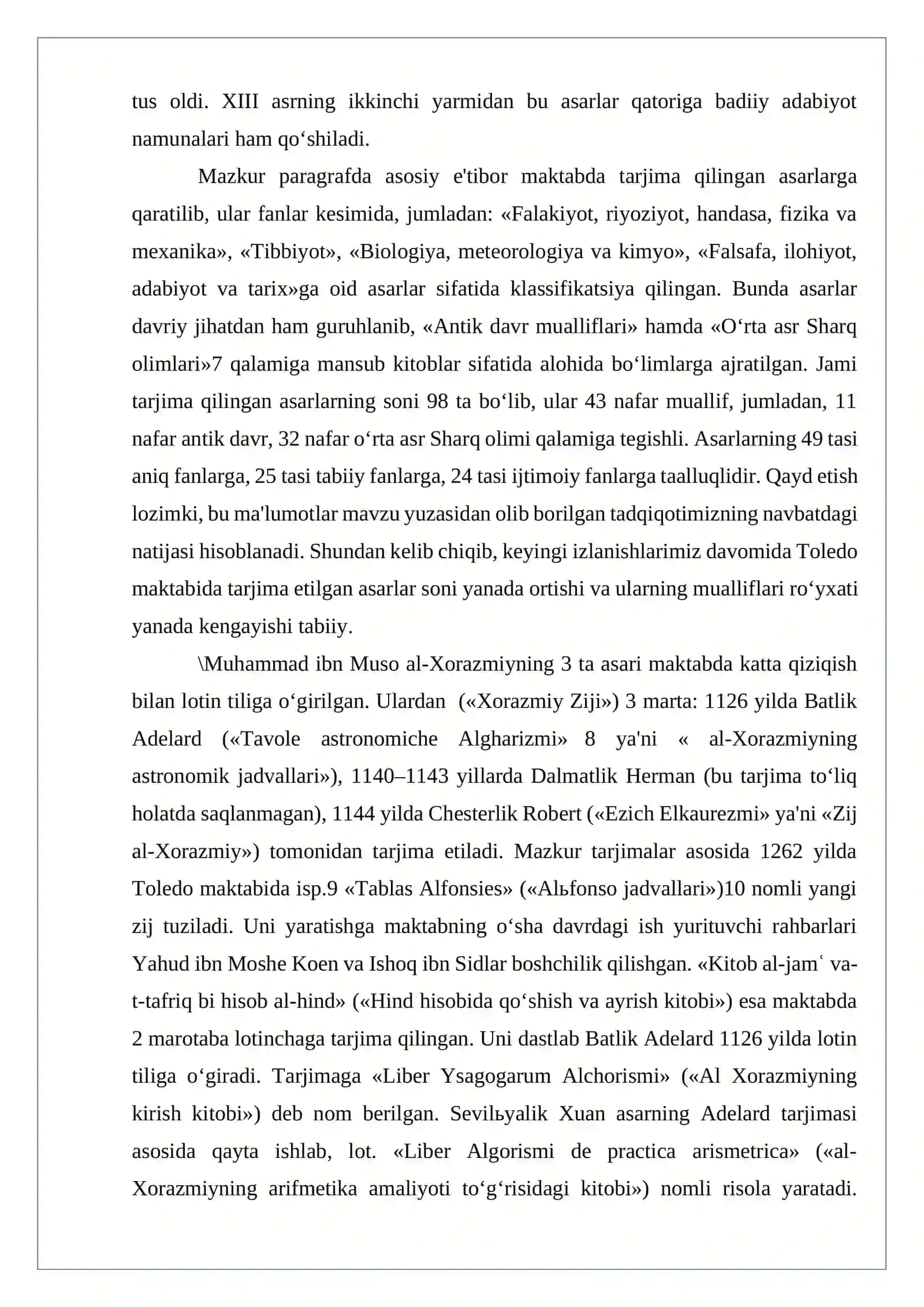 Toledo maktabida lotin tiliga tarjima qilingan fasafaga oid asarlar 3