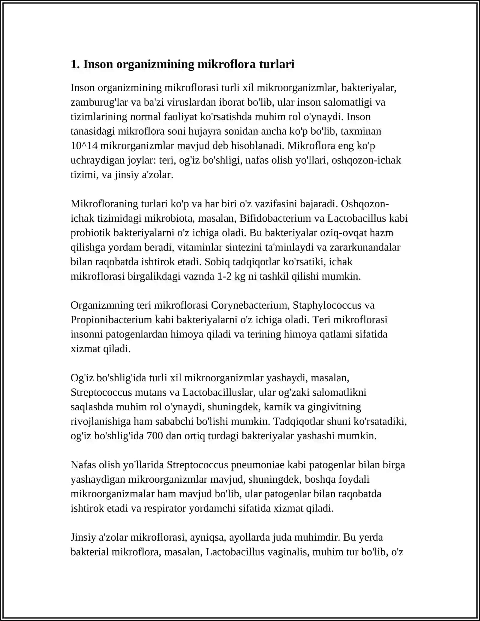 MUSTAQIL ISH Mavzu: INSON ORGANIZMINING MIKROFILORASI 3
