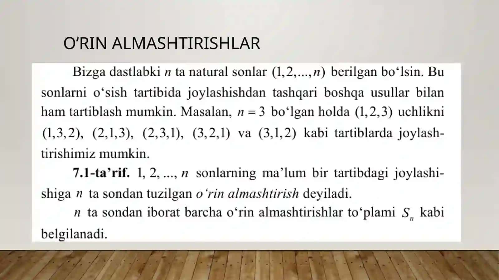 O'rin almashtirishlar va o'rinlashtirishlar 3