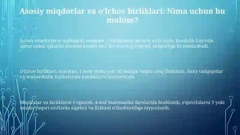 Asosiy miqdorlar va o'lchov birliklarini o'qitish usullari 3