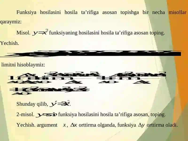 BIR О‘ZGARUVCHILI FUNKSIYA HOSILASI VA DIFFERENSIALI. 3