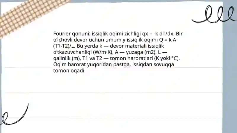 Issiqlik oqimi devordan oqib oʻtishi 3