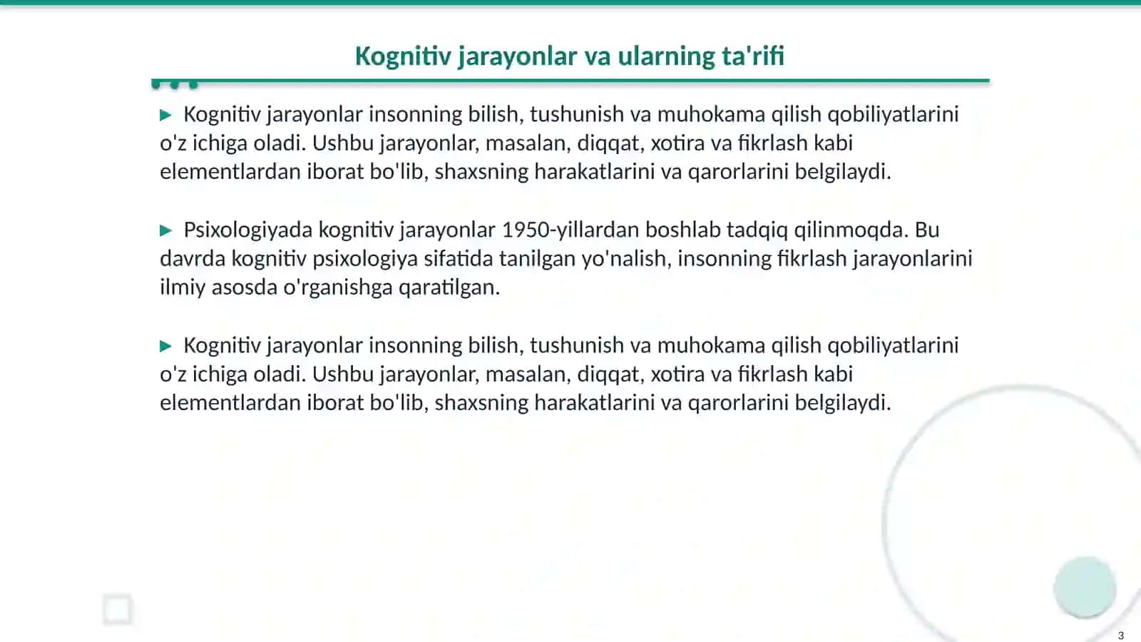 Kognitiv jarayonlarda shaxsning xatti-harakati va e’tiqodlari o‘zgarishi tahlili 3