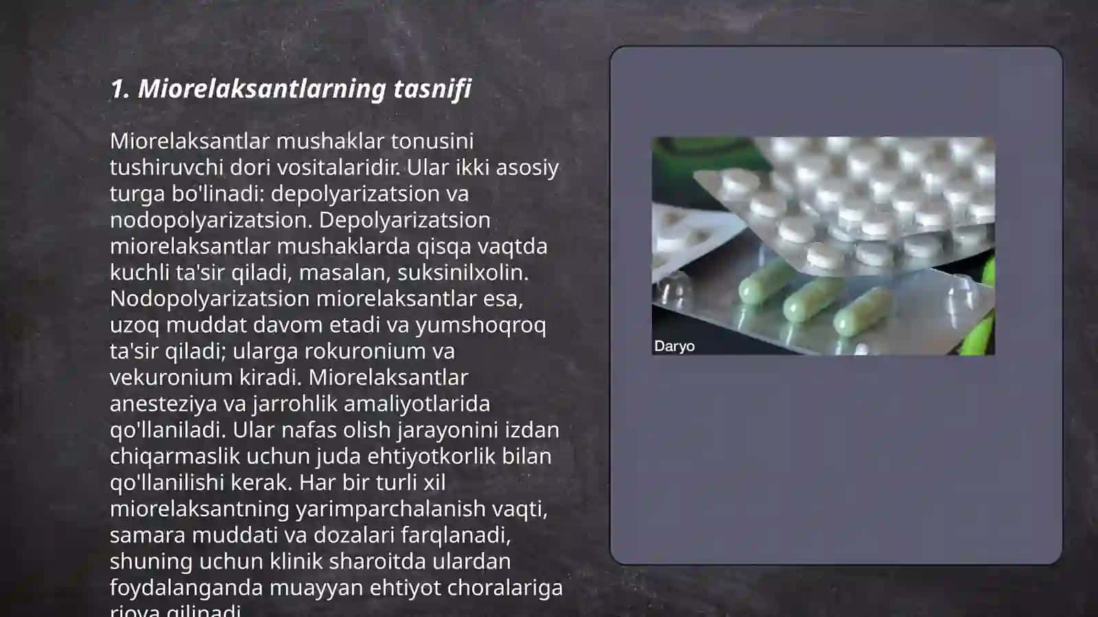 Miorelaksantlar ( Kurarsimon vositalar ). Adrenoretseptorlarga ta'sir etuvchi dori vositalar 3