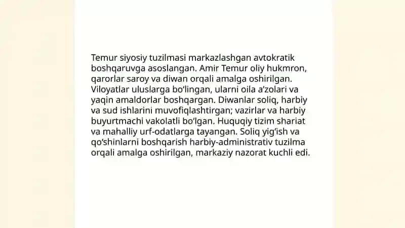 Temur va temuriylar imperiyasi davlati va huquqi 3