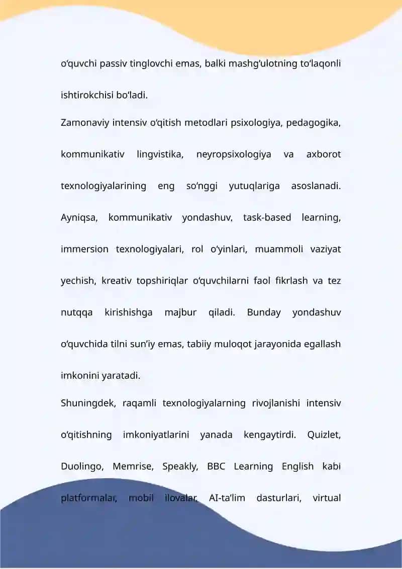 Chet tillarini intensiv oʻqitishda qoʻllaniladigan zamonaviy ta'lim metodlari+ 20 ta test 3