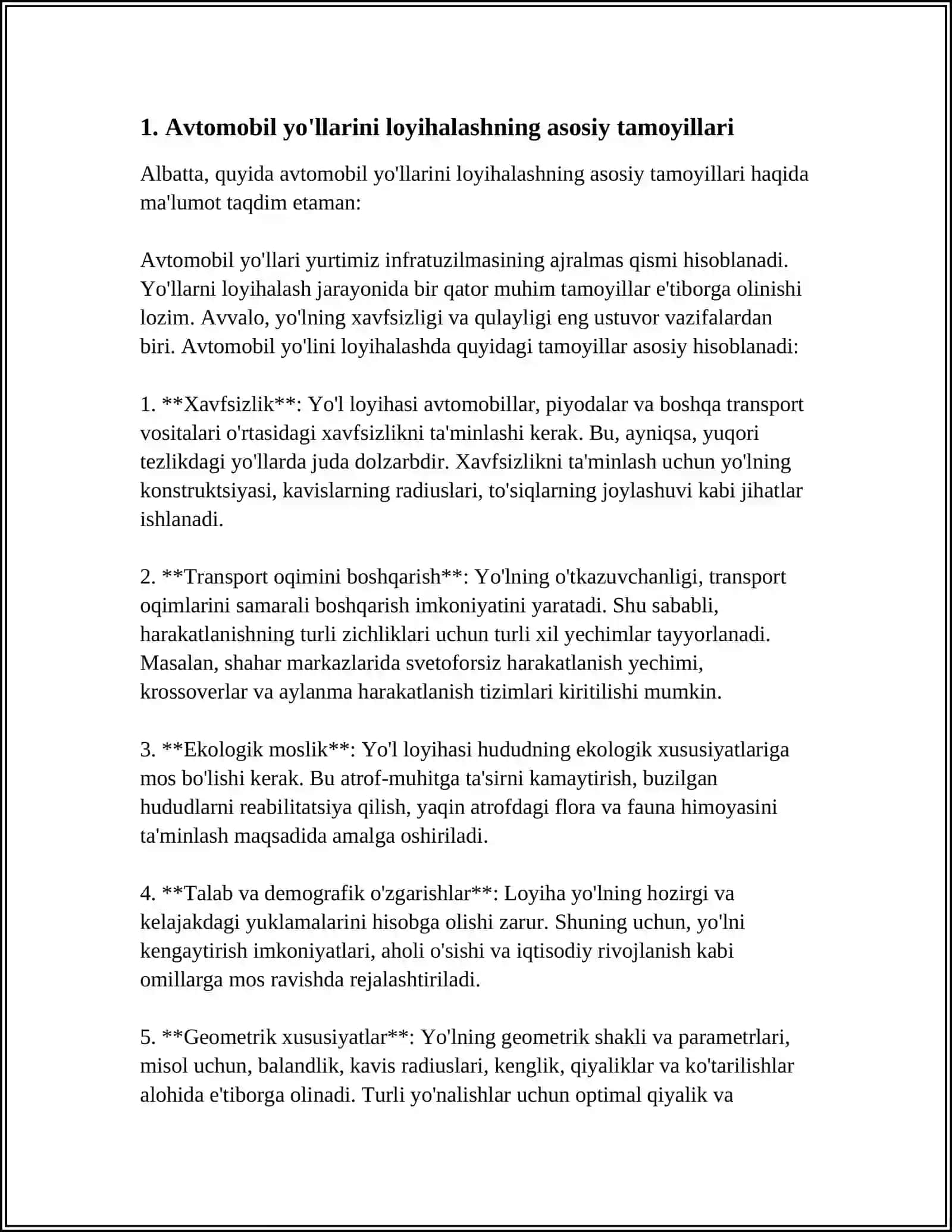 AVTOMOBIL YOLLARINI LOYIHALASHNING ZAMONAVIY MEJYORLARI 3