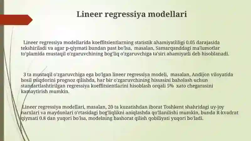 Regression tahlil va bog'lanishlar shakllarini aniqlash 3