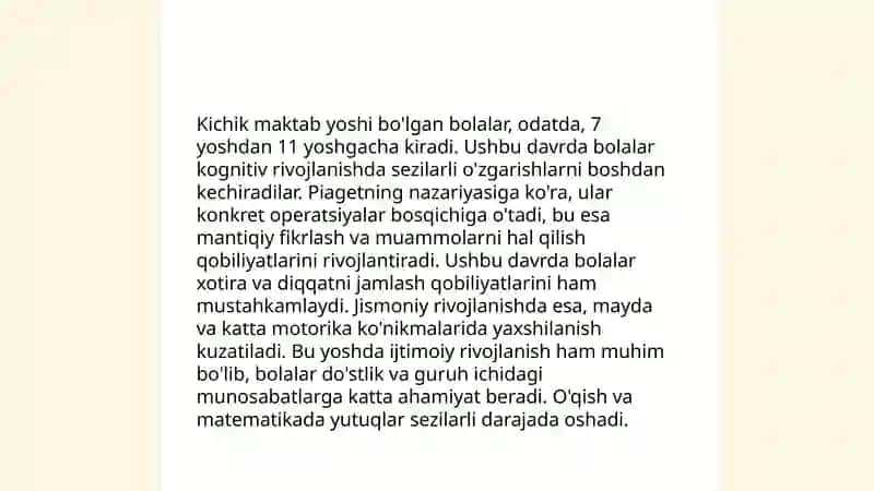 Kichik maktab yoshi davrining uziga xos xususiyati 3