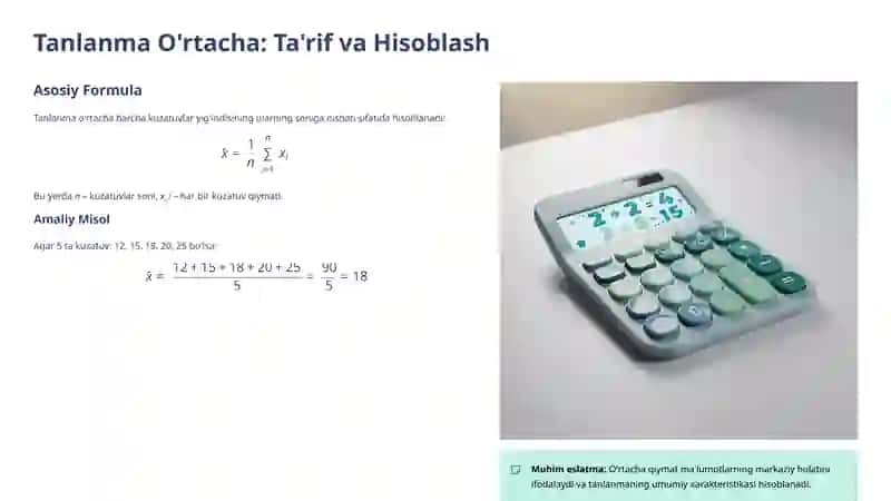 Tanlanma O'rtacha va Tanlanma Dispersiyalarni Hisoblashning Qo'shish Metodi 3