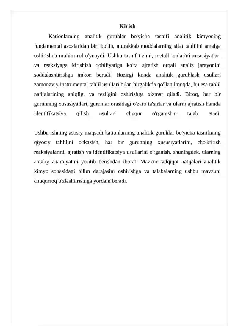 Kationlarning analitik guruhlar bo‘yicha tasniflari va ularni taqqoslash 3