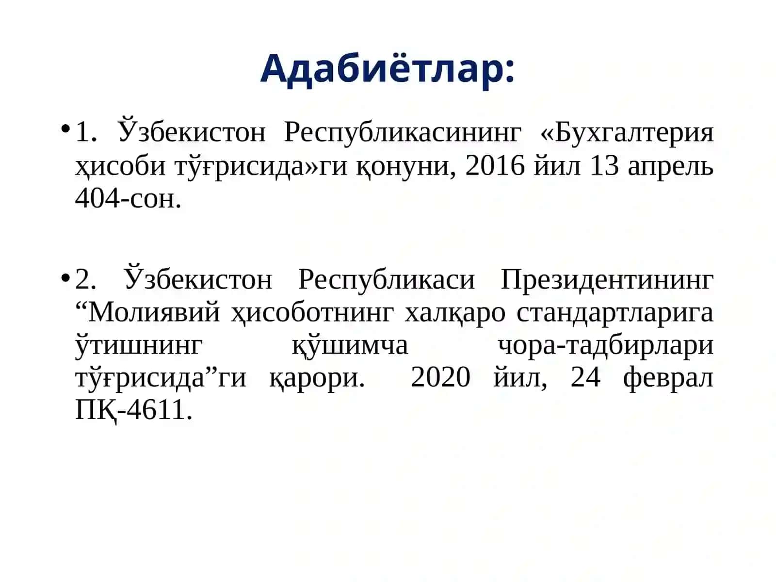 МОЛИЯВИЙ ҲИСОБОТНИНГ ХАЛҚАРО СТАНДАРТЛАРИГА КИРИШ 3