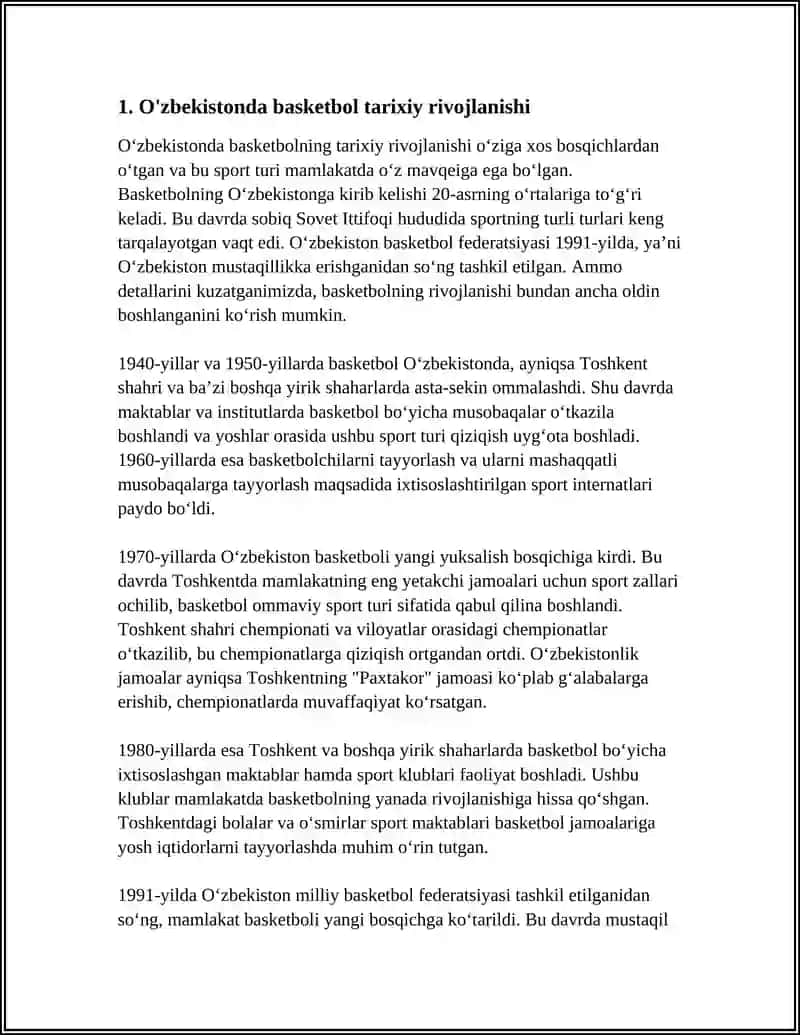 O'zbekistonda Bosketbolning Rivojlanishi Referat 3