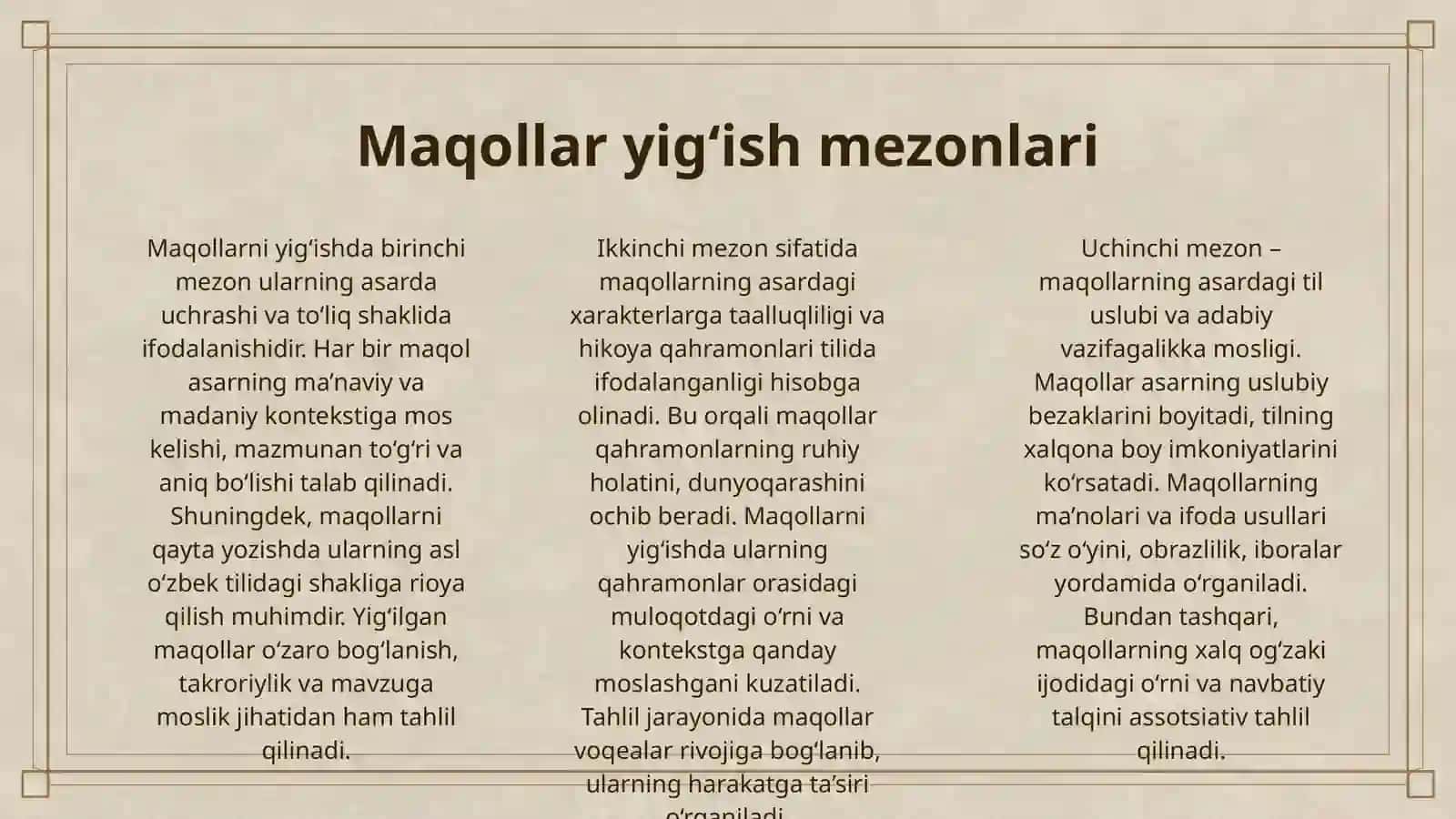 "ZARBULMASAL" ASARIDAGI MAQOLLARNI TO'PLASH VA ASARDAGI O'RNINI ANIQLASH 3