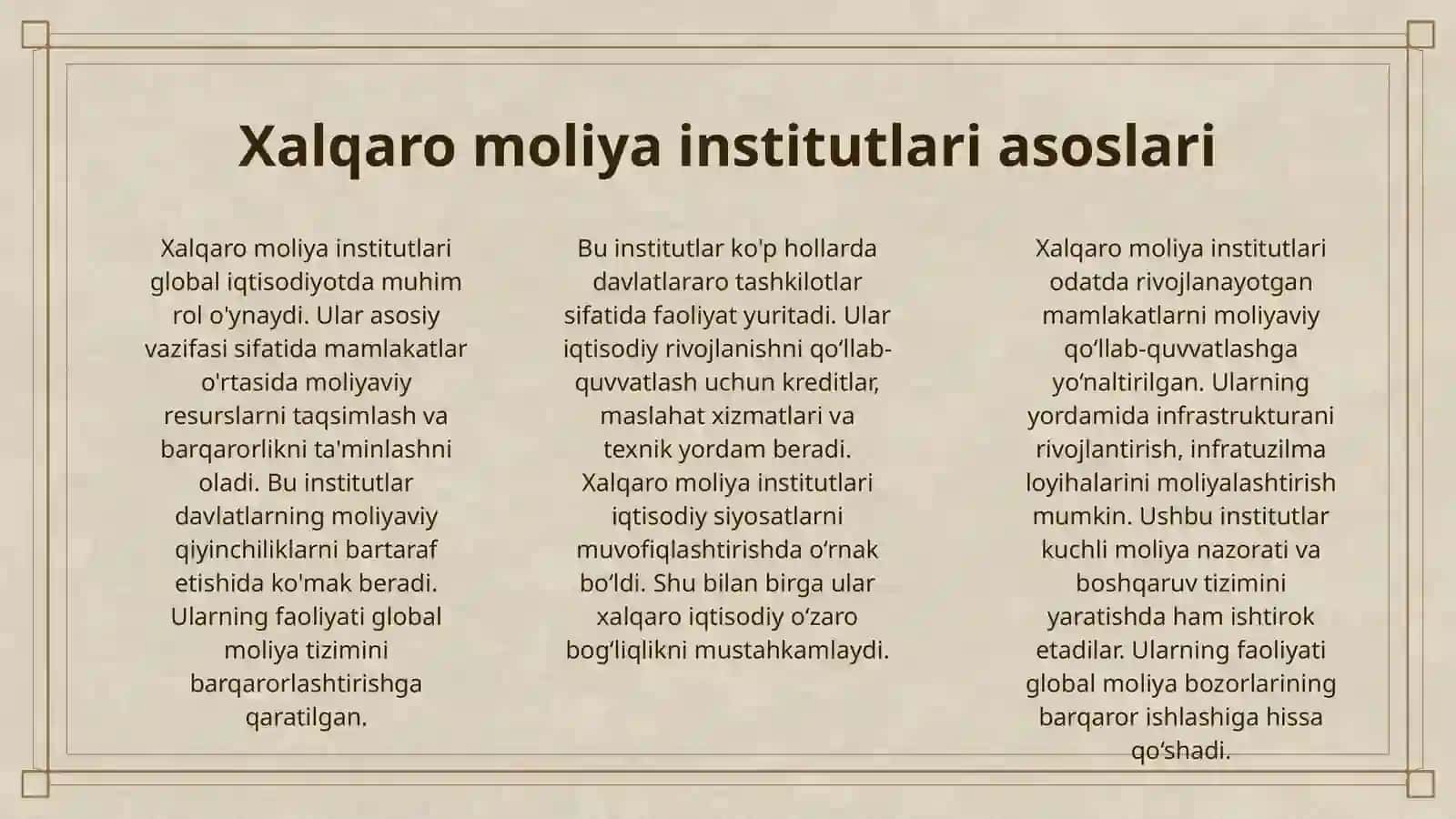 XALQARO MOLIYA INSTITUTLARINING MOLIYA BOZORLARIDAGI FAOLIYATI VA ROLI 3