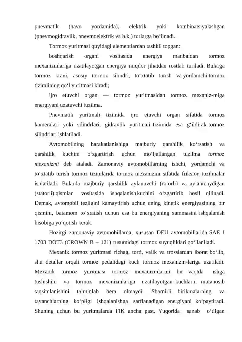 Zamonaviy avtomobillarning ishchi tormoz tizmi 3
