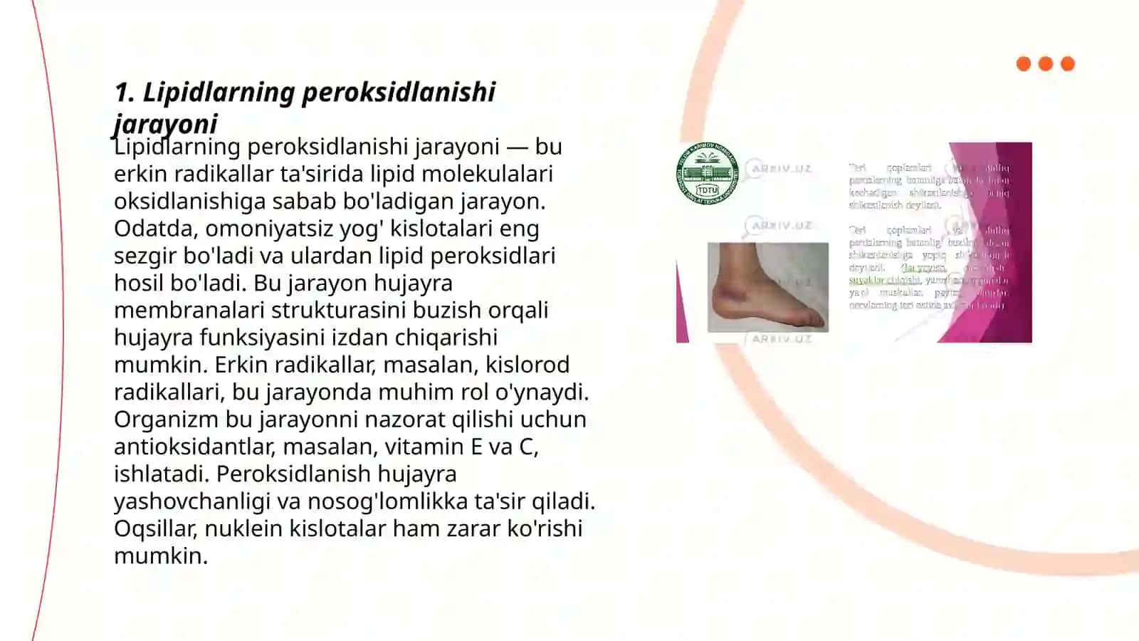 Lipidlarni peroksidlanishi va hujayra shikastlanishi patogenezidagi ahamiyati 3