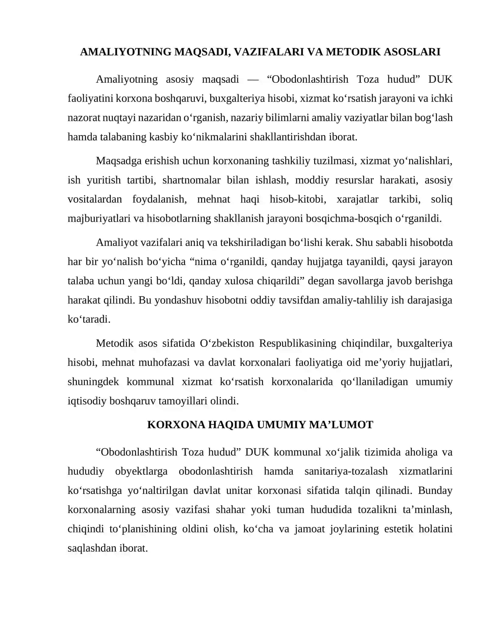 Obodonlashtirish Toza hudud DUK Toza hudud DUK amaliyot hisobot 3