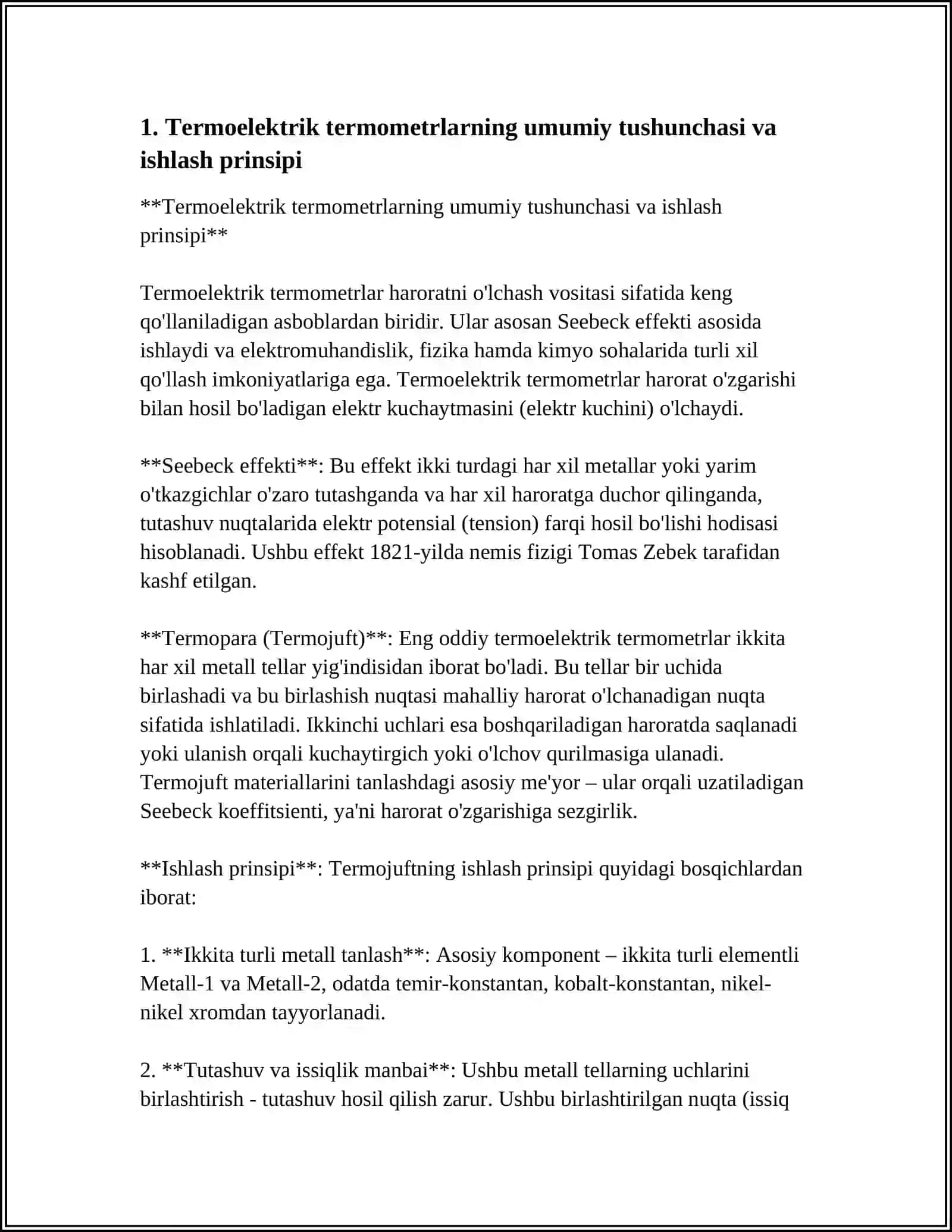 TERMOELEKTRIK TERMOMETRLARNING ISHLASH PRINSIPI(OMEGA K-TYPE TERMOJUFT) 3