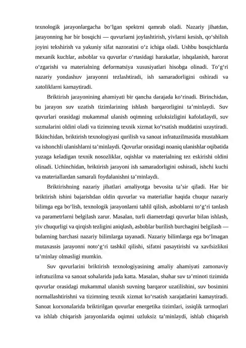 Suv quvurlarini biriktirish texnologiyasini oʻrganish 3