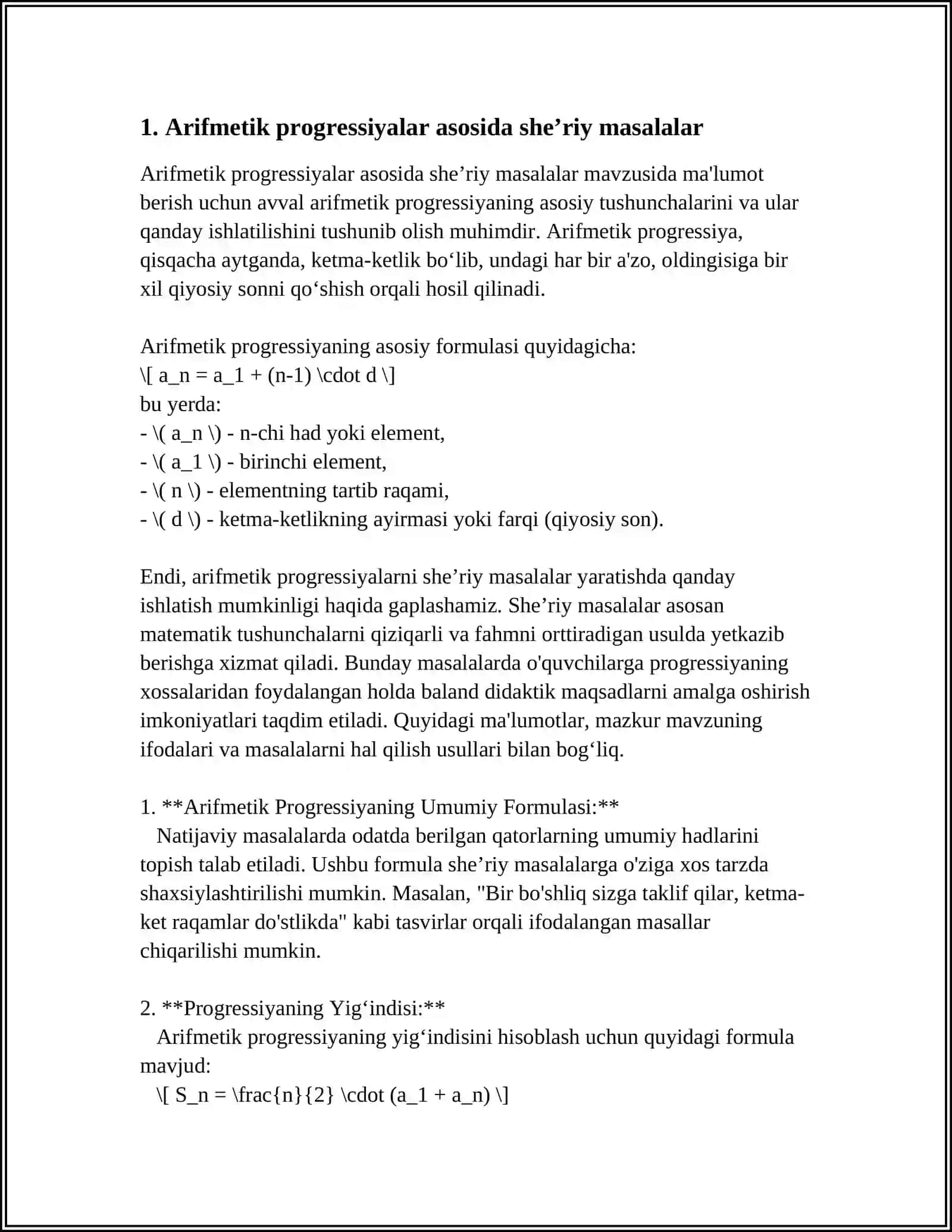 SHEʼRIY MATEMATIK MASALALAR VA MATEMATIKA BOSHQOTIRMALAR TUZISH (4-SINF MISOLIDA ) 3