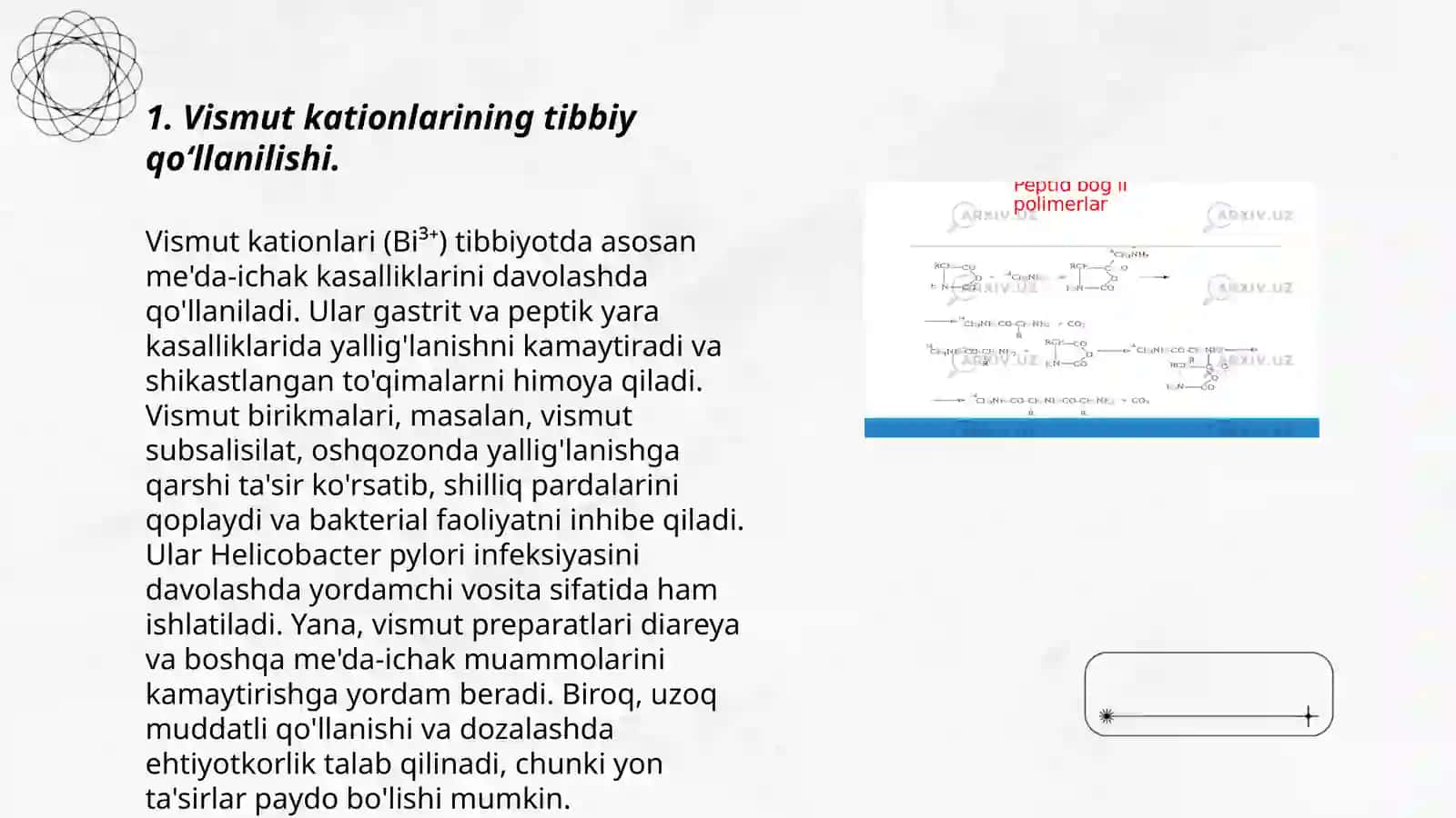 Vismut kationini tibbiyotda qoʻllanilishi va analitik reaksiyalari 3