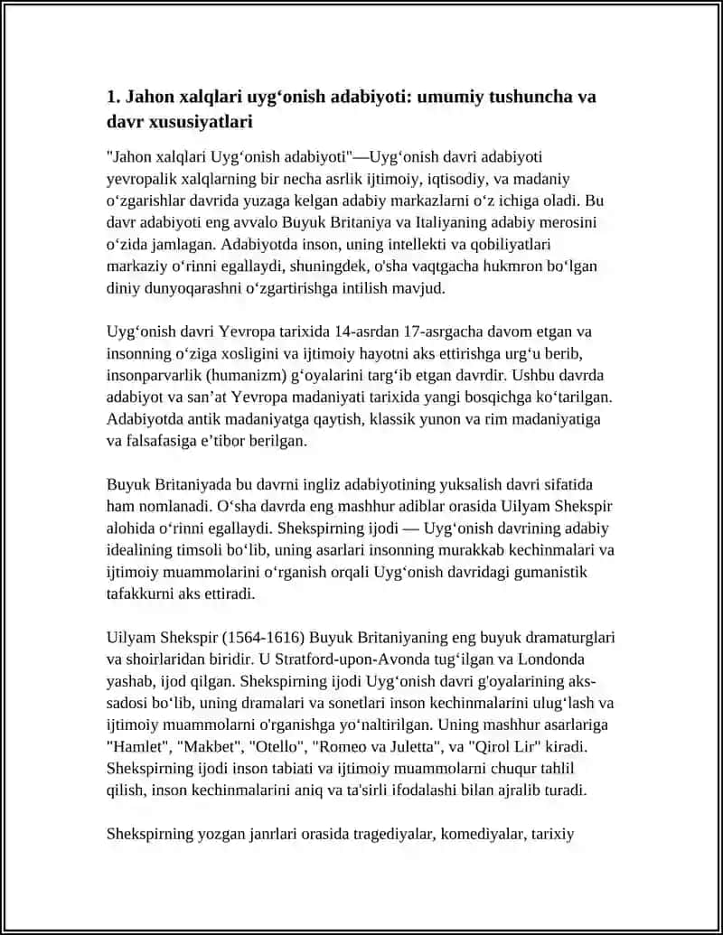 Jahon Xalqlari Uygʻonish Adabiyoti 3