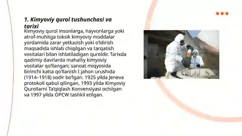 Kimyoviy qurol. Zaxarli moddalarning tasnifi. Kimyoviy vaziyatni baholash 3