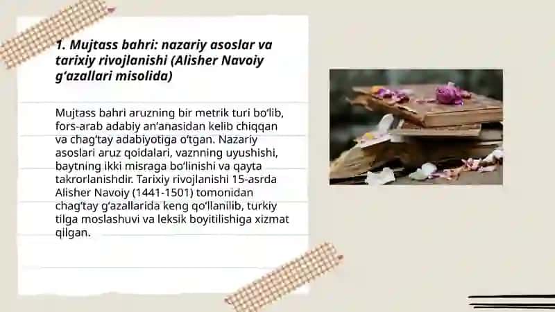Mujtass bahri vaznlari tahlili (Alisher Navoiy gʻazallari asosida) 3