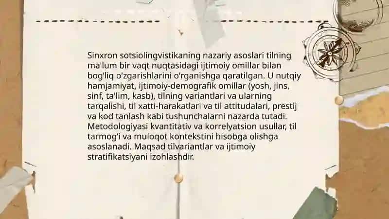 Sinxron va diaxron sotsiolingvistika. Nazariy va amaliy sotsiolingvistika 3