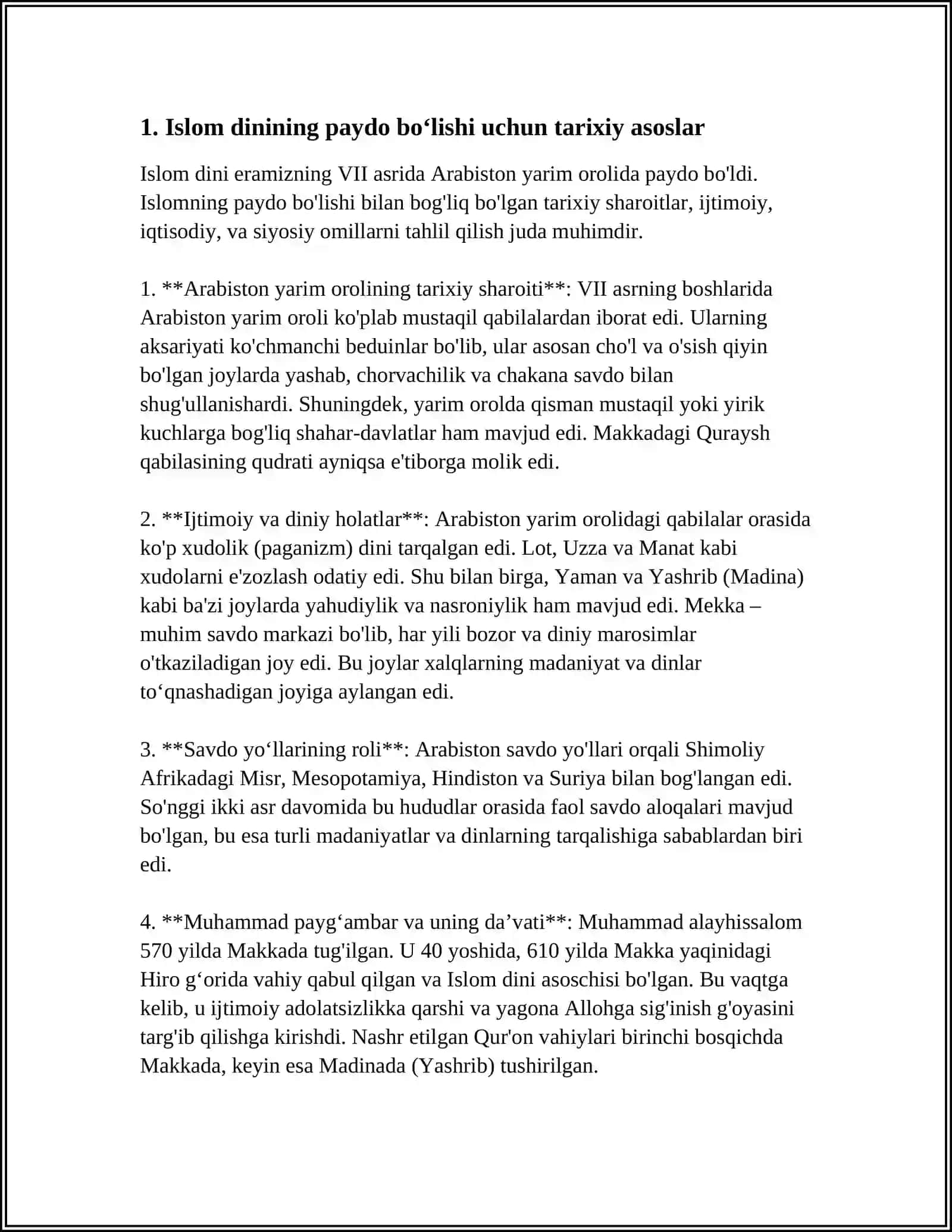ISLOM DININING PAYDO BOʻLISHIDAGI IJTIMOIY -SIYOSIY VA MADANIY SHAROITLAR REFERAT 3