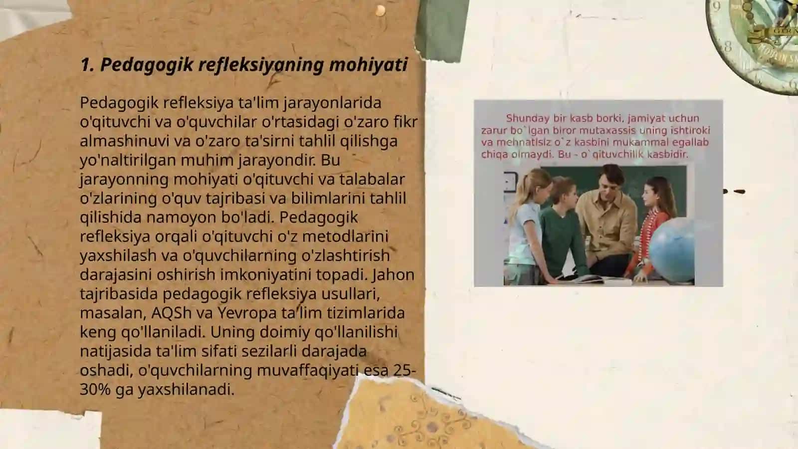 Oʻqituvchining kasbiy pedagogik refleksiya asosida oʻz pedagogik mahorati imkoniyatlarini takomillashtirishi 3