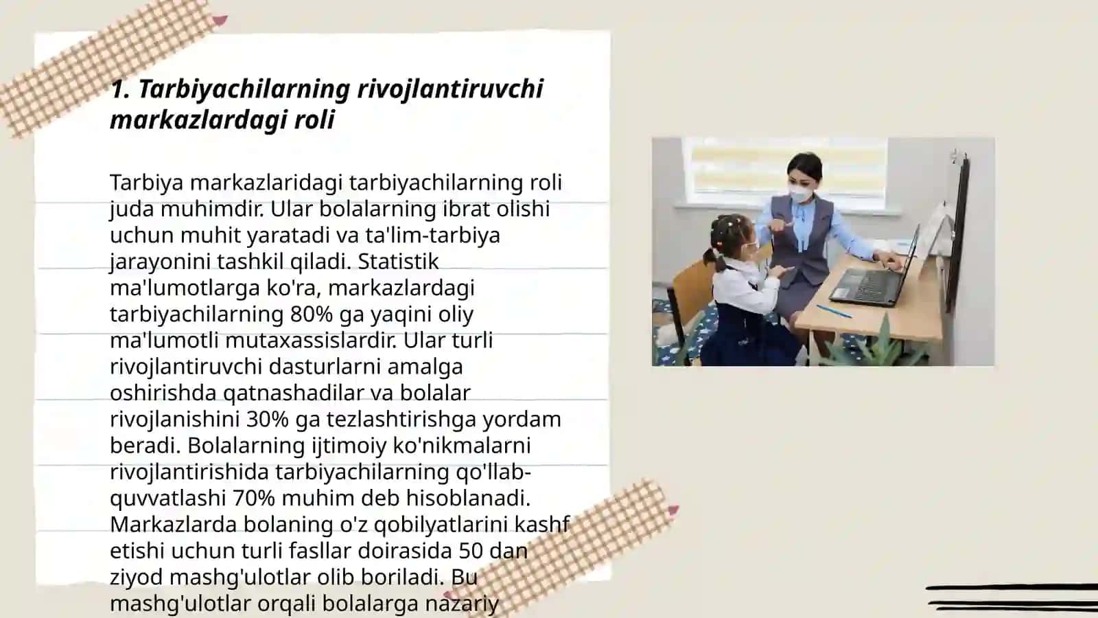 Rivojlantiruvchi markazlarda ishlashda tarbiyachi, yordamchi tarbiyachi, ota-onalar hamkorligi yo'llari 3