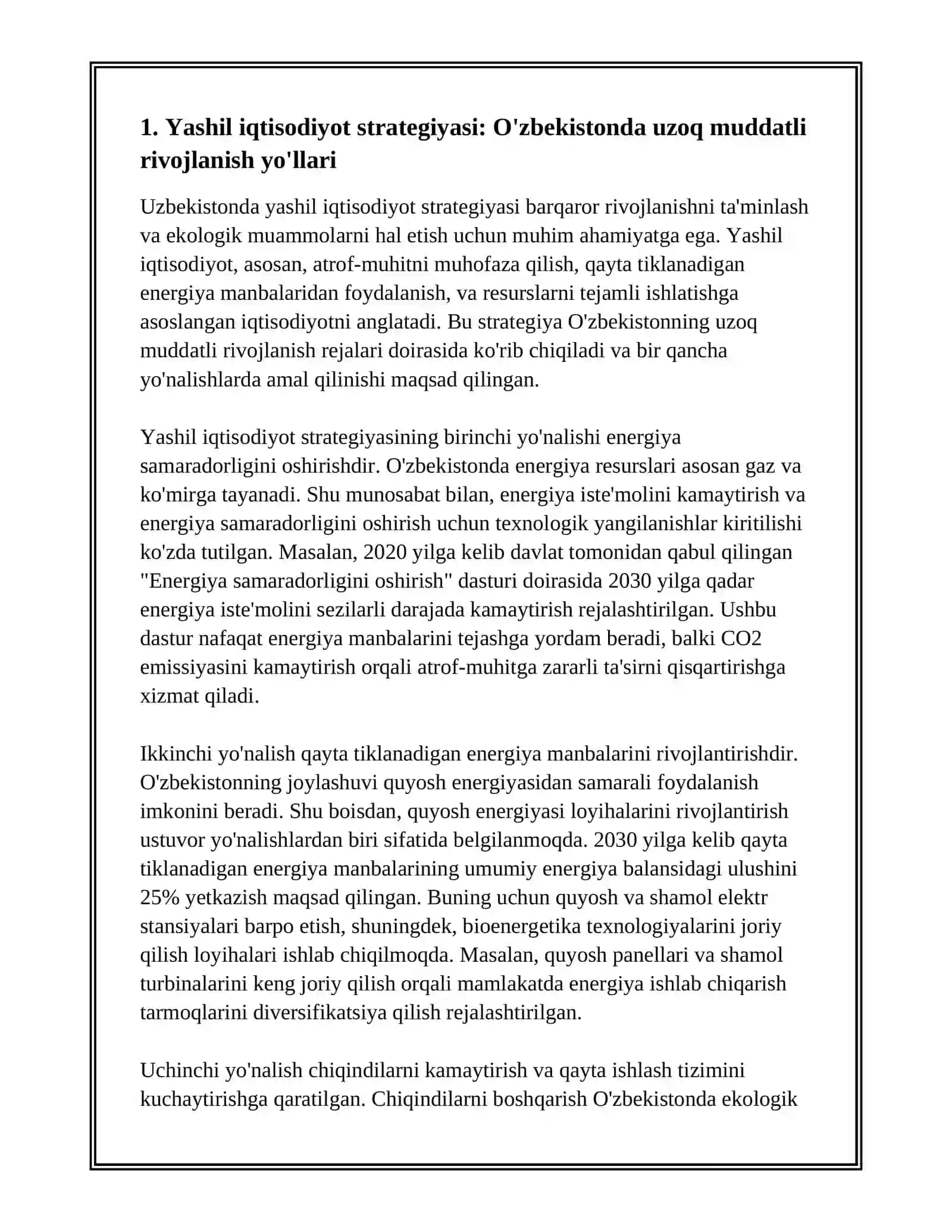 O'ZBEKISTONDA EKOLOGIK SOHANI RIVOJLANTIRISH VA YASHIL IQTISODIYOT 3