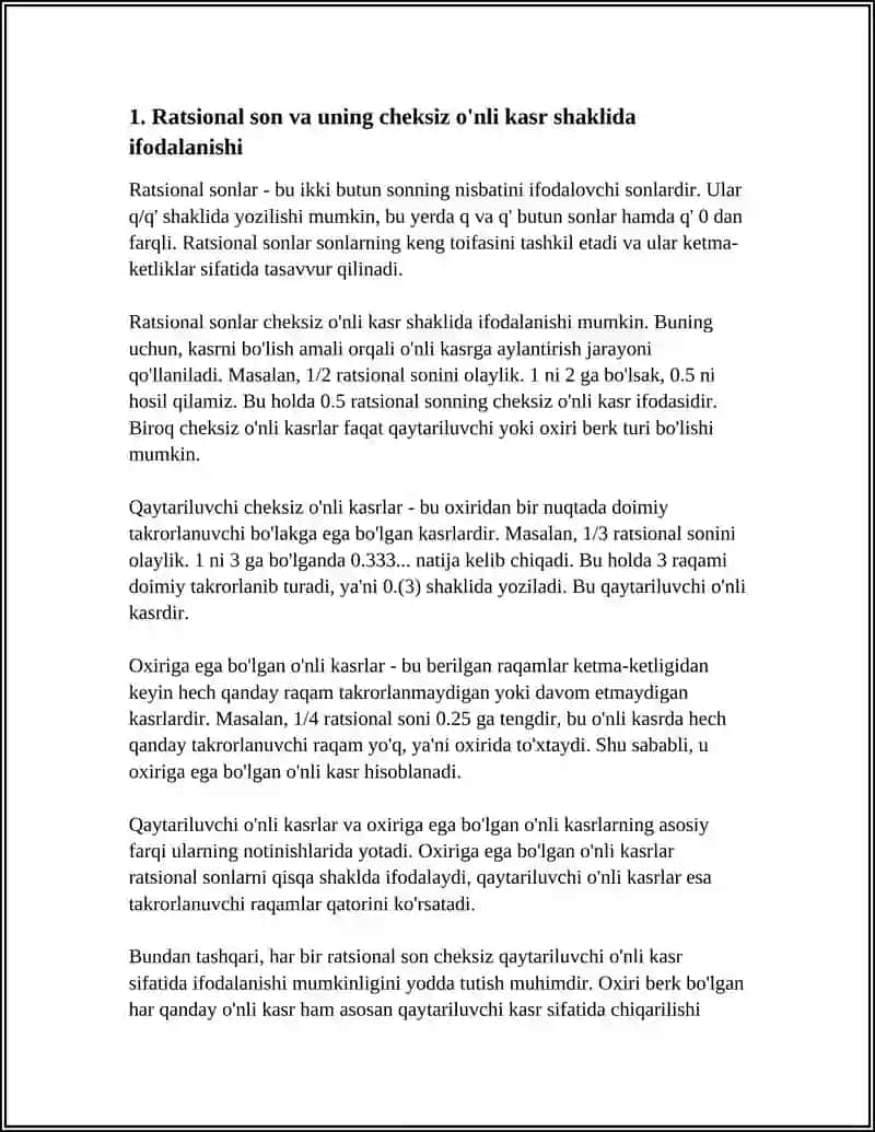 RATSIONAL SONLARNI CHEKSIZ O'NLI KASR SHAKLIDA TASVIRLASH 3