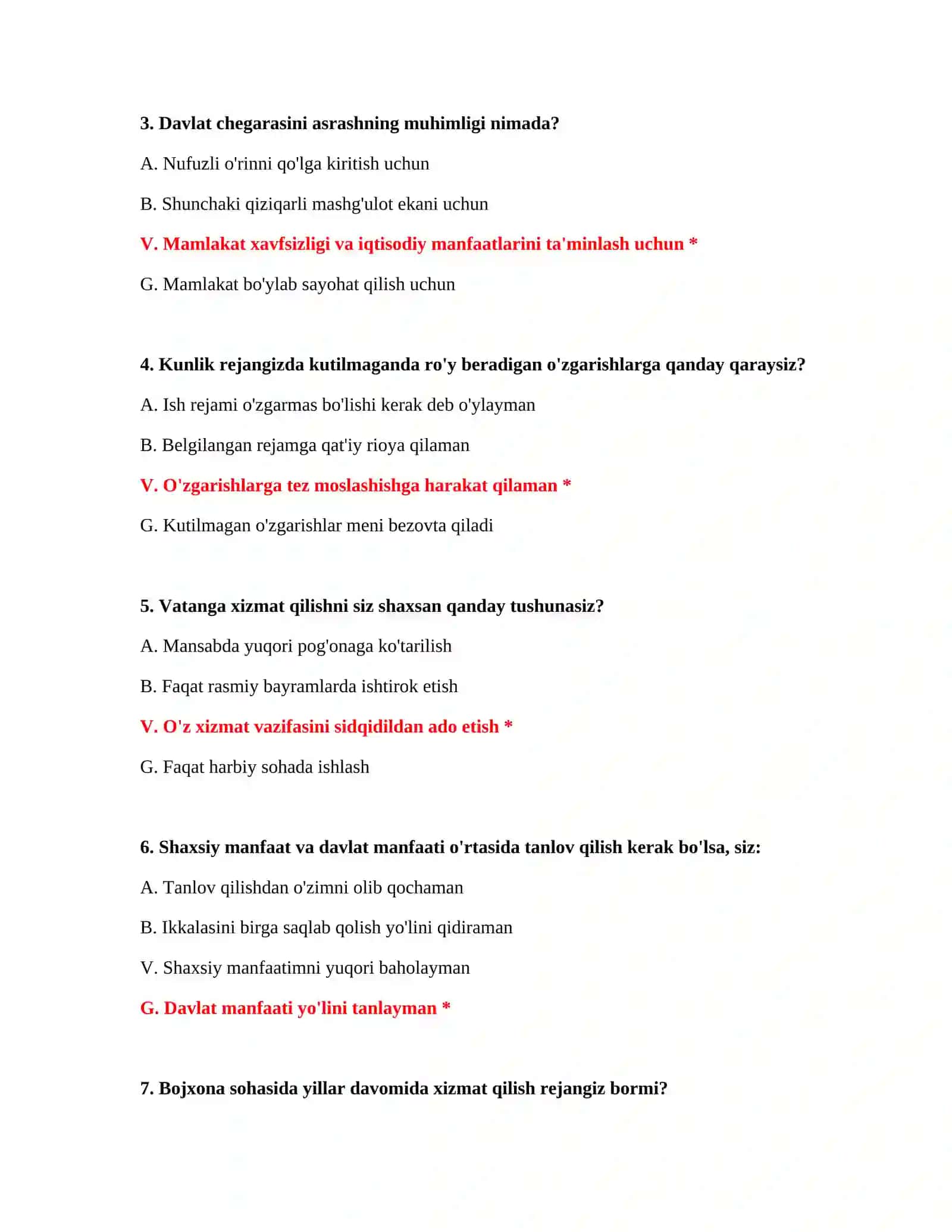 BOJXONA AKADEMIYASI ISHGA KIRUVCHILAR UCHUN PSIXOLOGIK TESTLAR TO'PLAMI 3