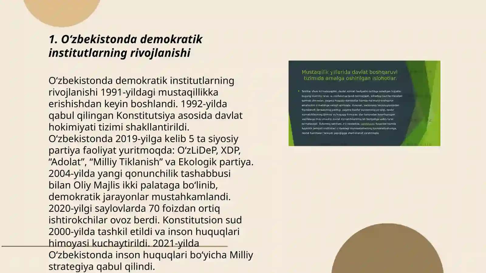 Oʻzbekistonda Demokratik fuqarolik jamiyati asoslarini shakllanishi amalga oshirilgan siyosiy islohotlari 3