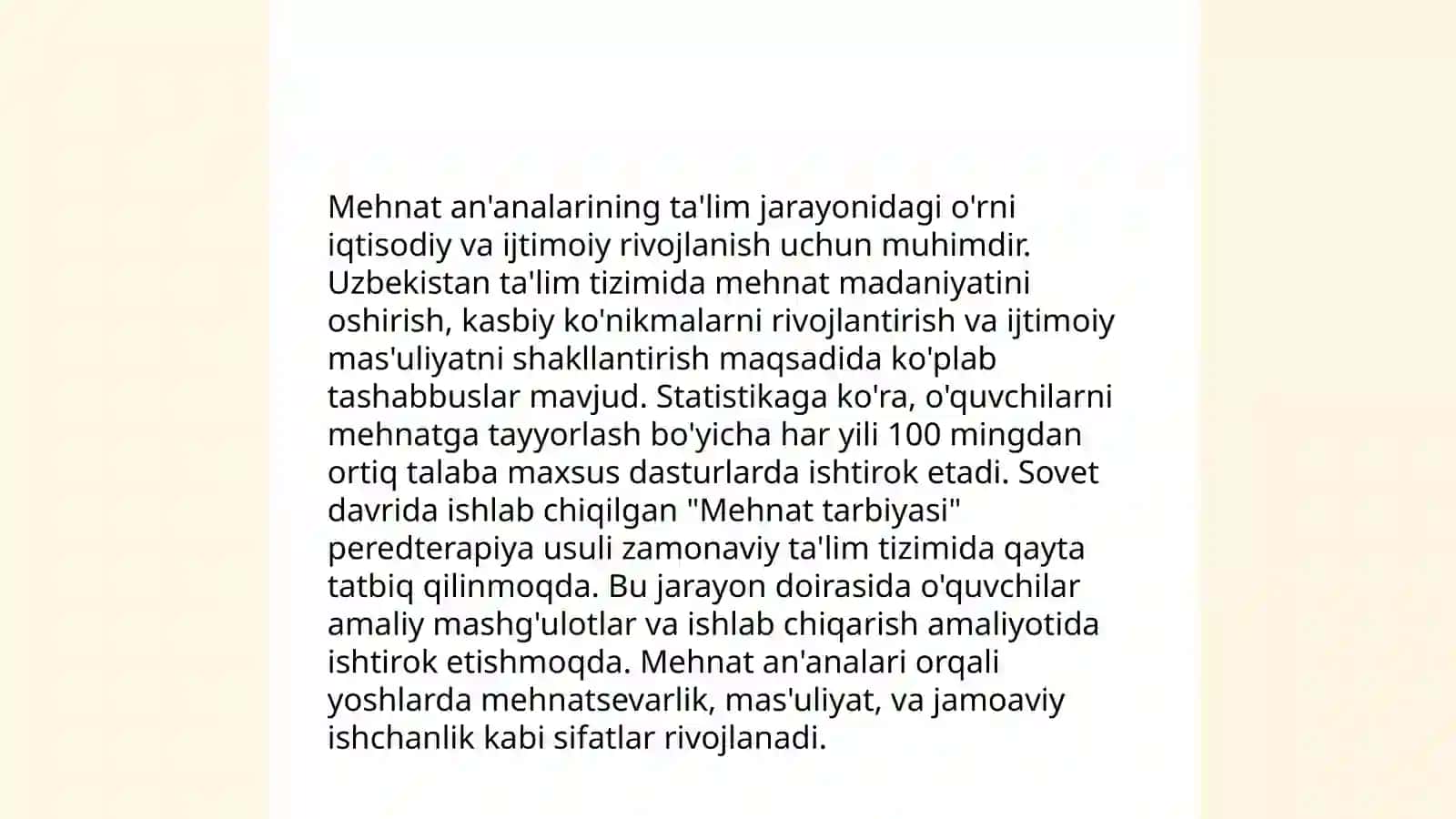 Mehnat an'analarining ta'lim jarayonidagi o'rni 3