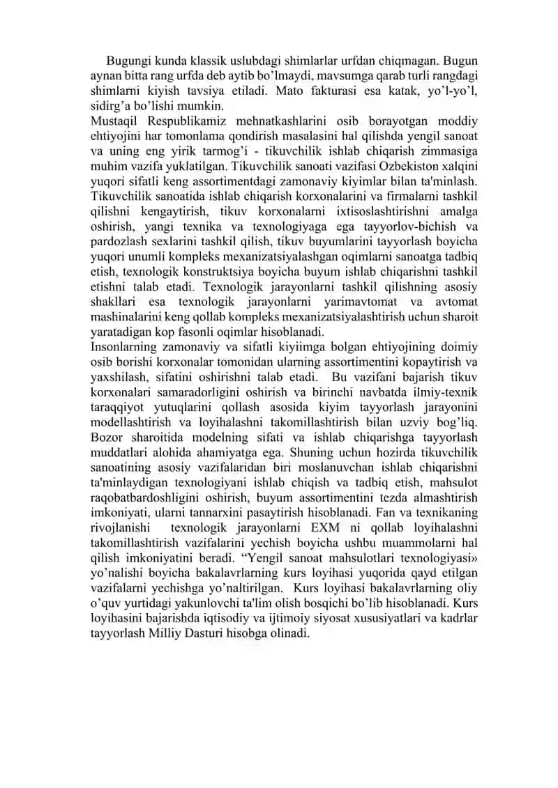Ayollar ko'ylaklarini ishlab chiqarishning zamonaviy oqim texnologiyasini loyihalash va takomillashtirish 3