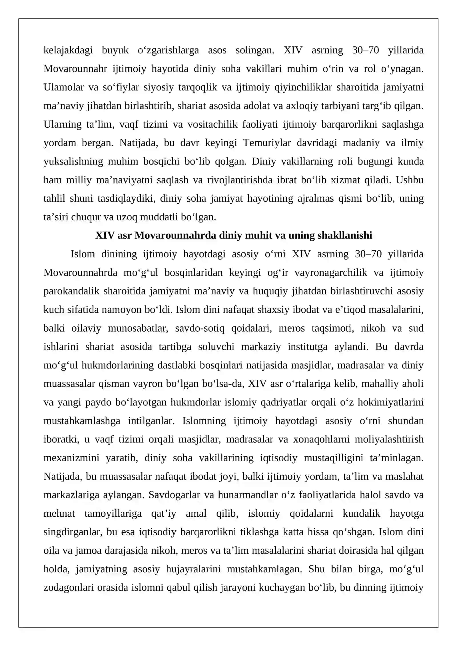 XIV asrning 30–70 yillarida Movarounnahr ijtimoiy hayotida diniy soha vakillarining o‘rni va ro‘li 3