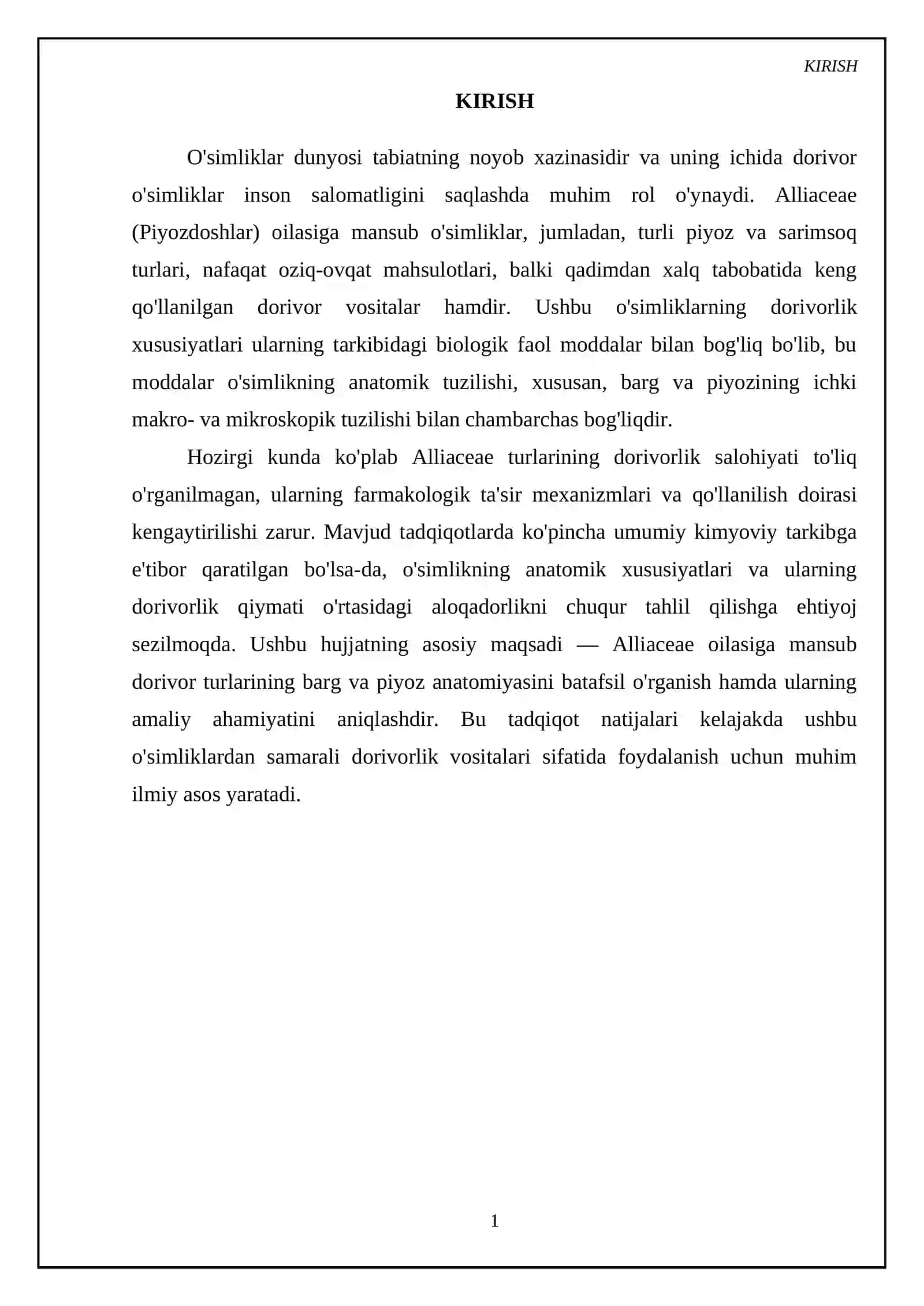 Alliaceae (Piyozdoshlar) dorivor turlarining barg va piyoz anatomiyasi va amaliy ahamiyati 3
