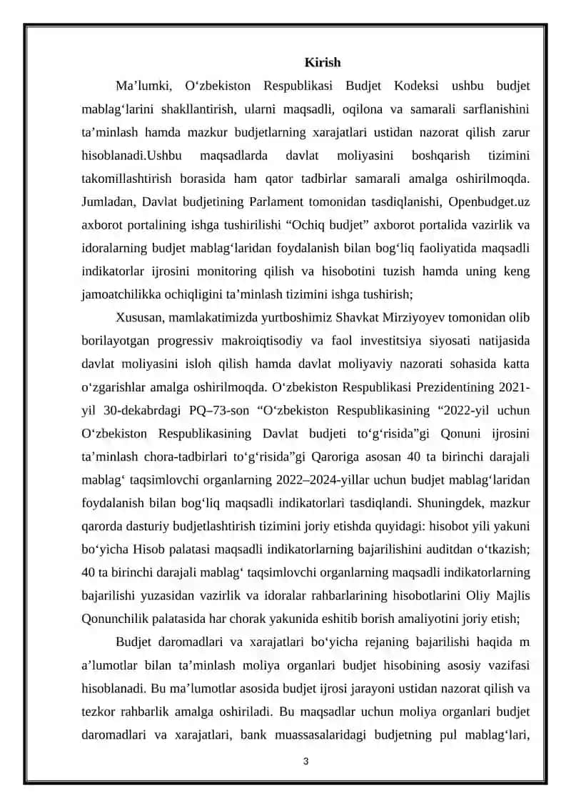 ŌZBEKISTON RESPUBLIKASI BUDJET KODEKSI KURS ISHI 3
